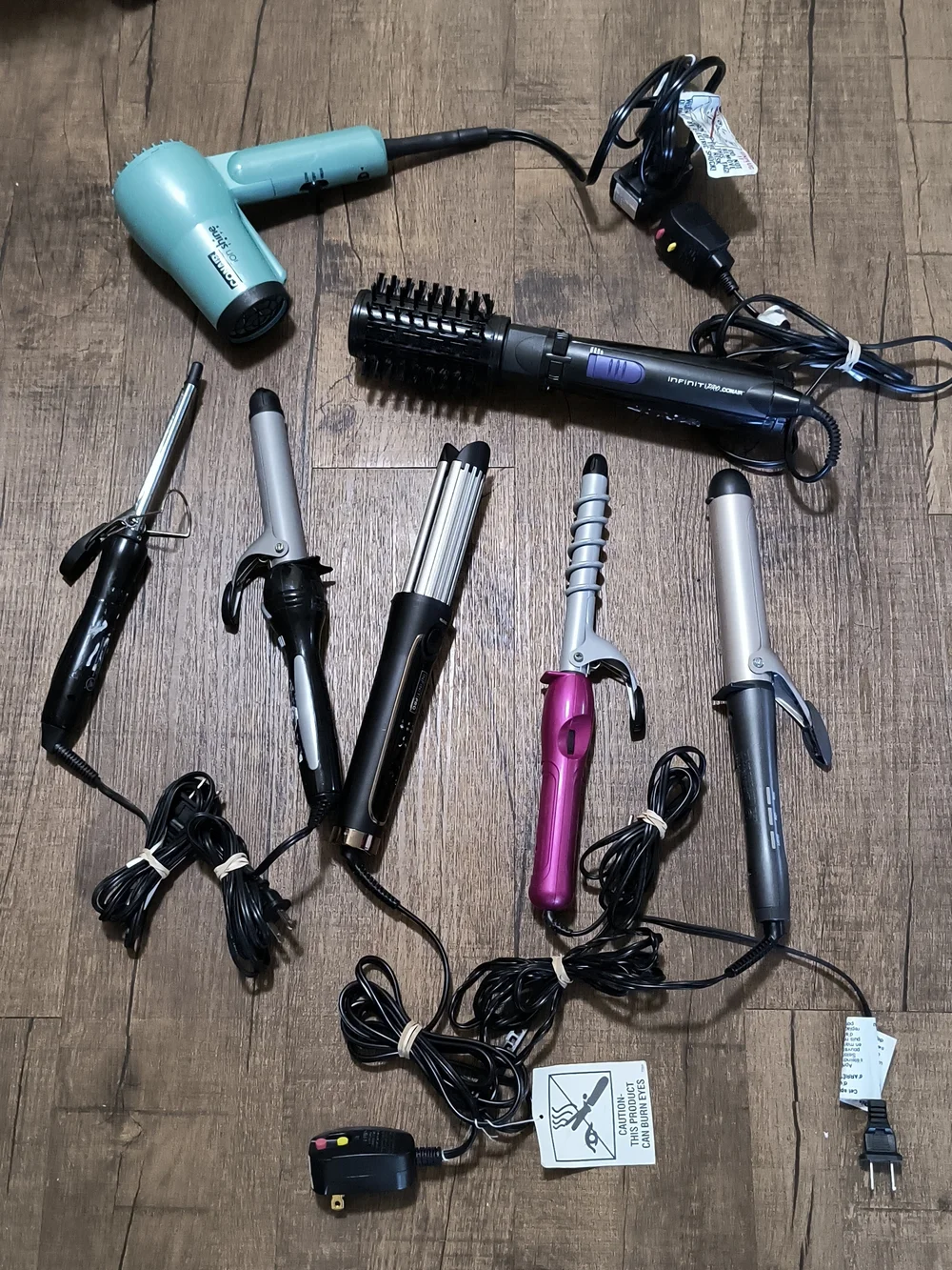 Women's Hair Styling Tool Set - Teal, Black, Pink - Lot Of 7
